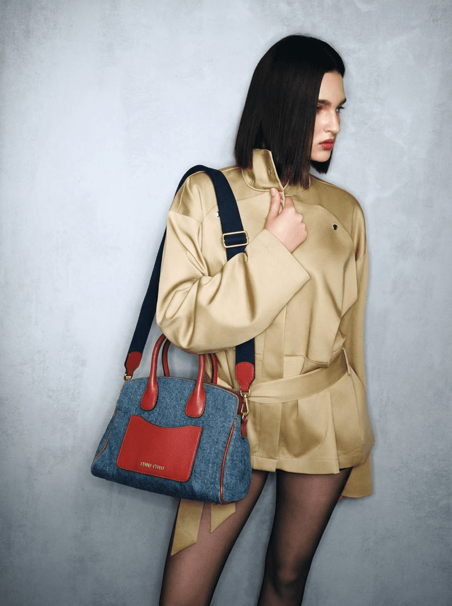 Miu Miu Blue Denim Biker Leather Handbag - photo 1