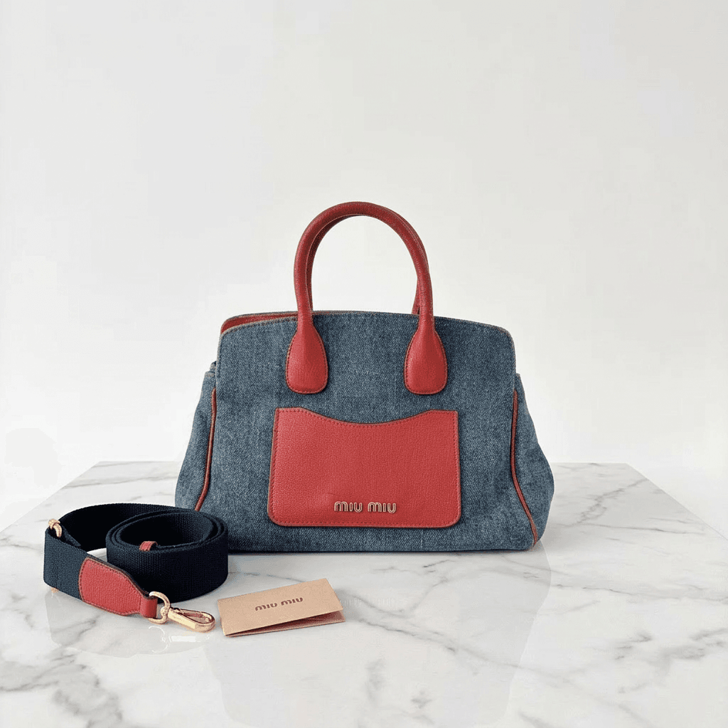 Miu Miu Blue Denim Biker Leather Handbag - photo 2