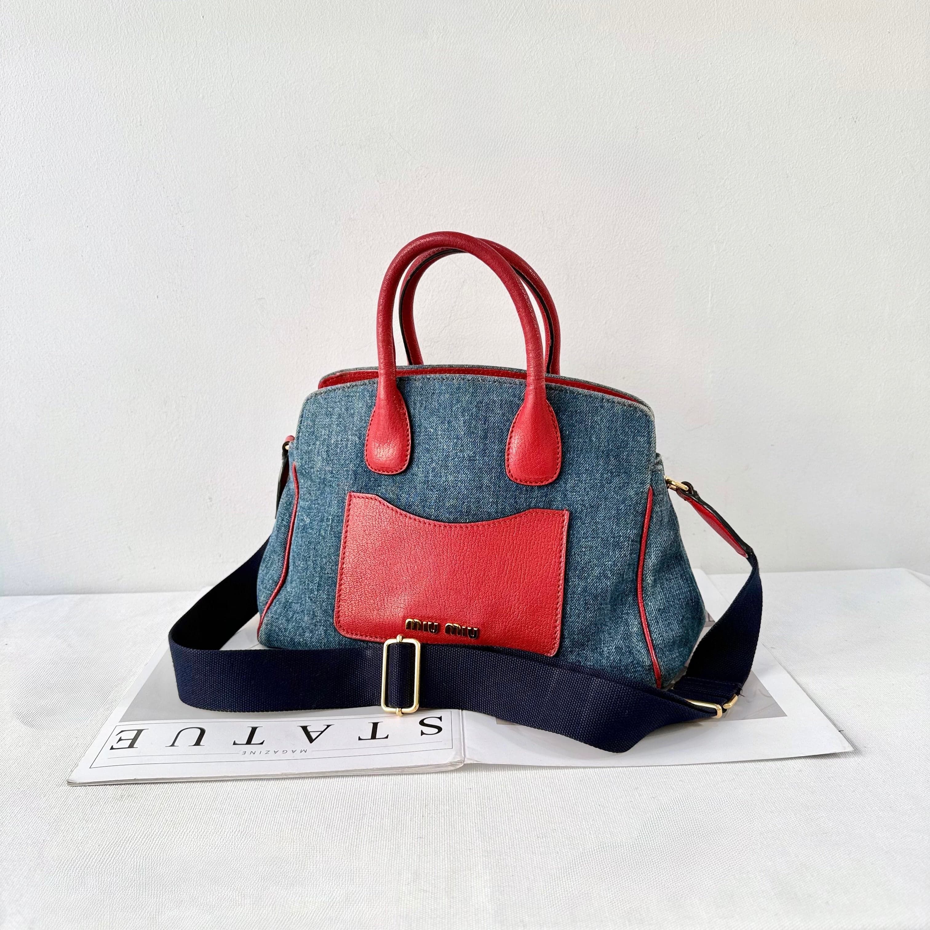 Miu Miu Blue Denim Biker Leather Handbag - photo 3
