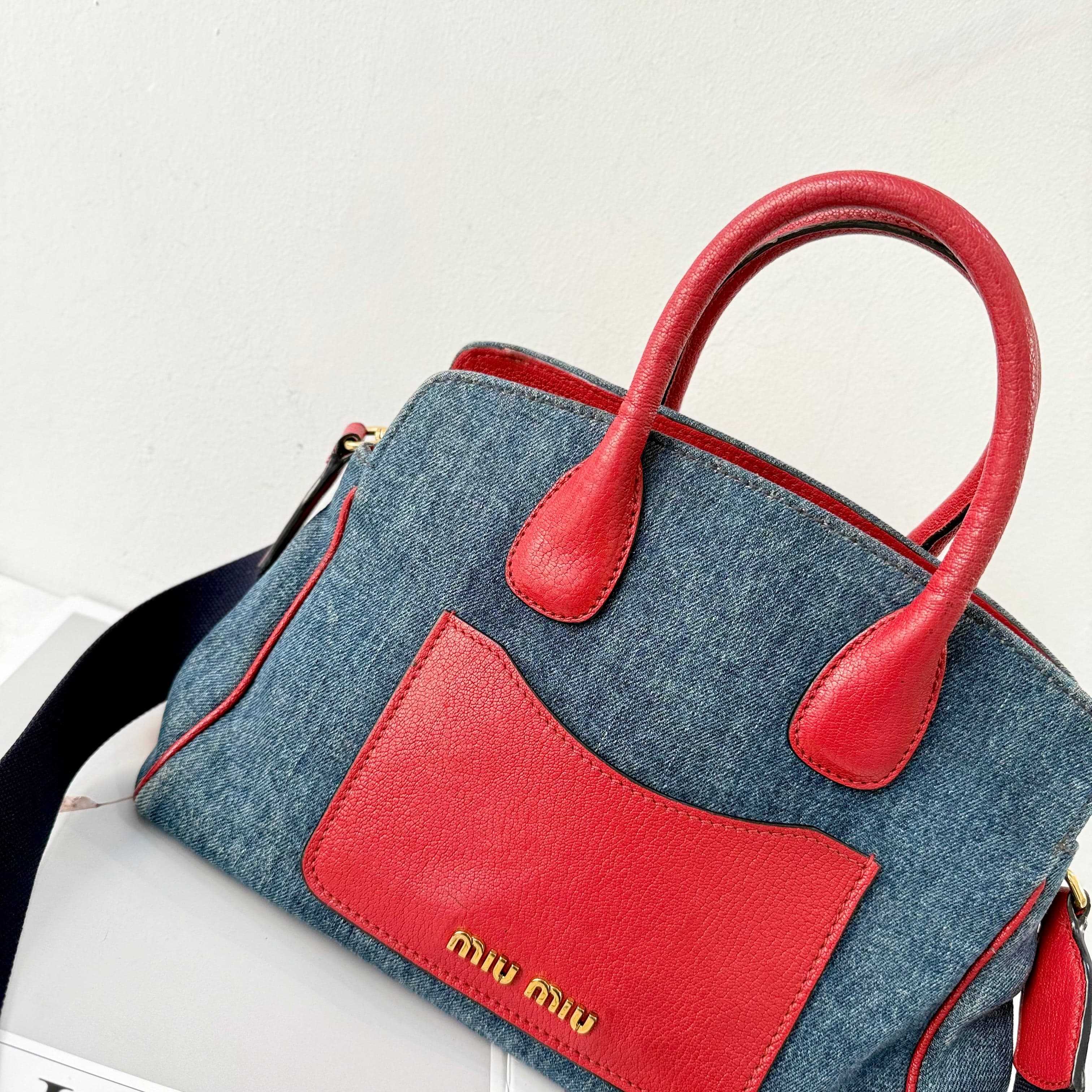 Miu Miu Blue Denim Biker Leather Handbag - photo 4