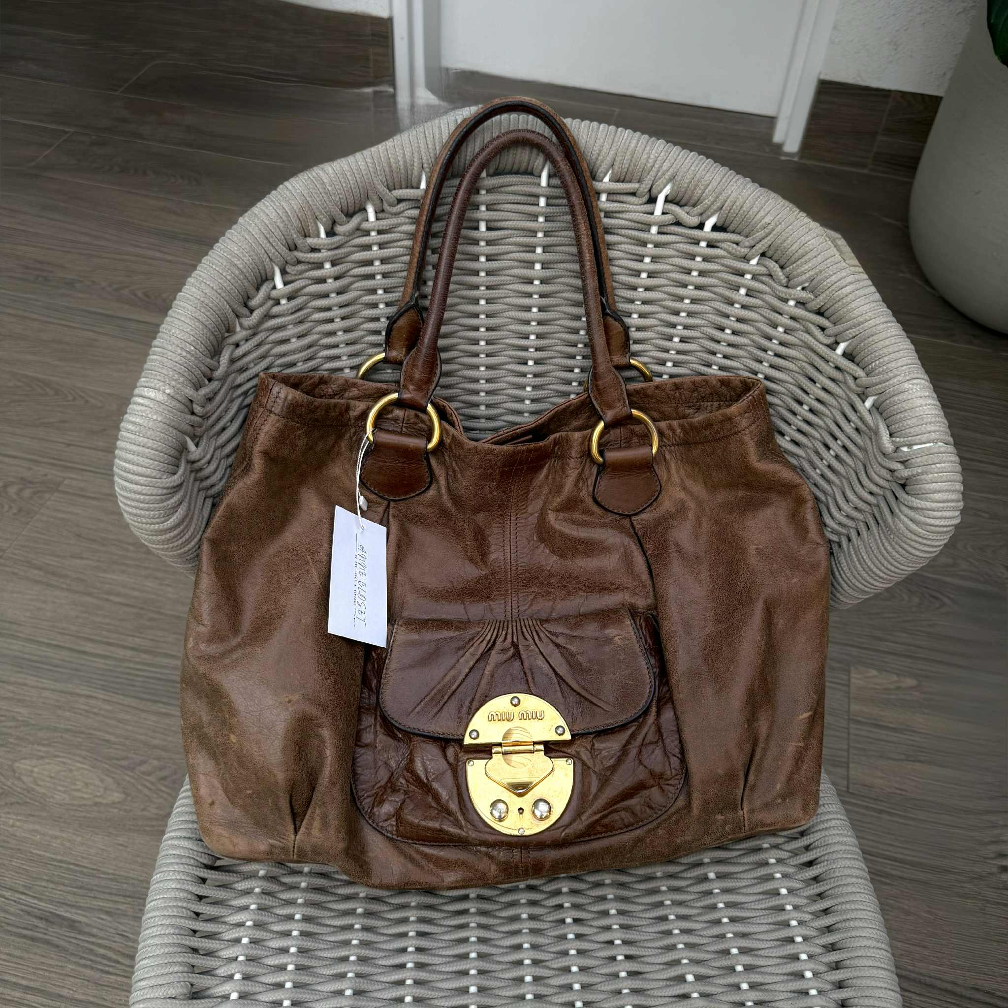 Miu Miu Tan Brown Gold Large Tote Bag - photo 2