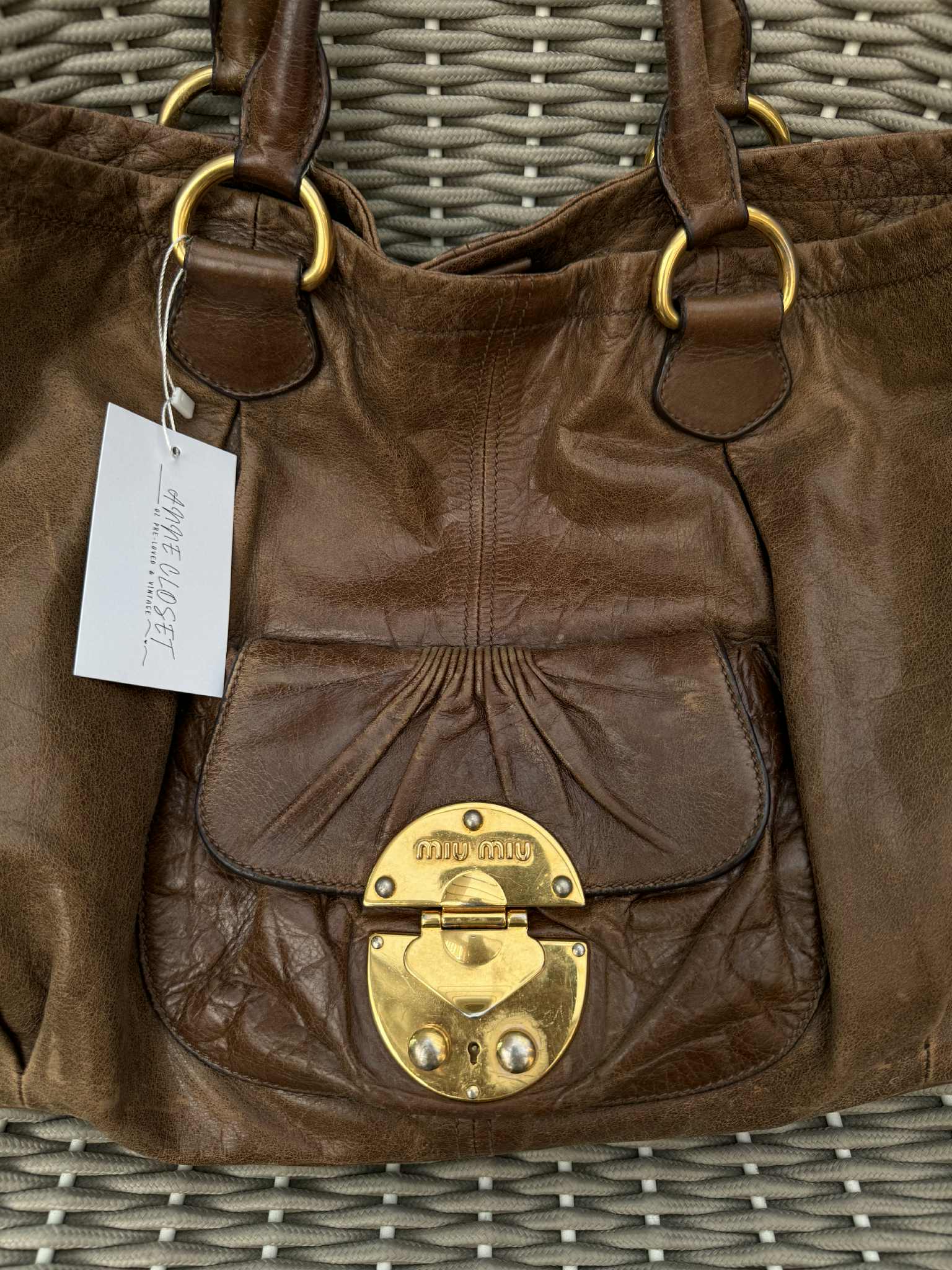 Miu Miu Tan Brown Gold Large Tote Bag - photo 4